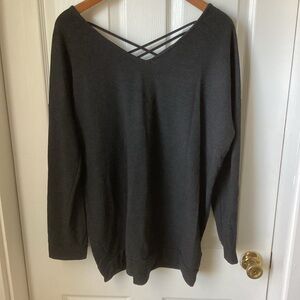 CUPIO: black, long sleeve cross cross back neckline top XL